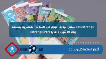 <p><strong>سعر اليورو اليوم في البنوك المصرية يستقر يوم الاثنين 5 مايو</strong></p>